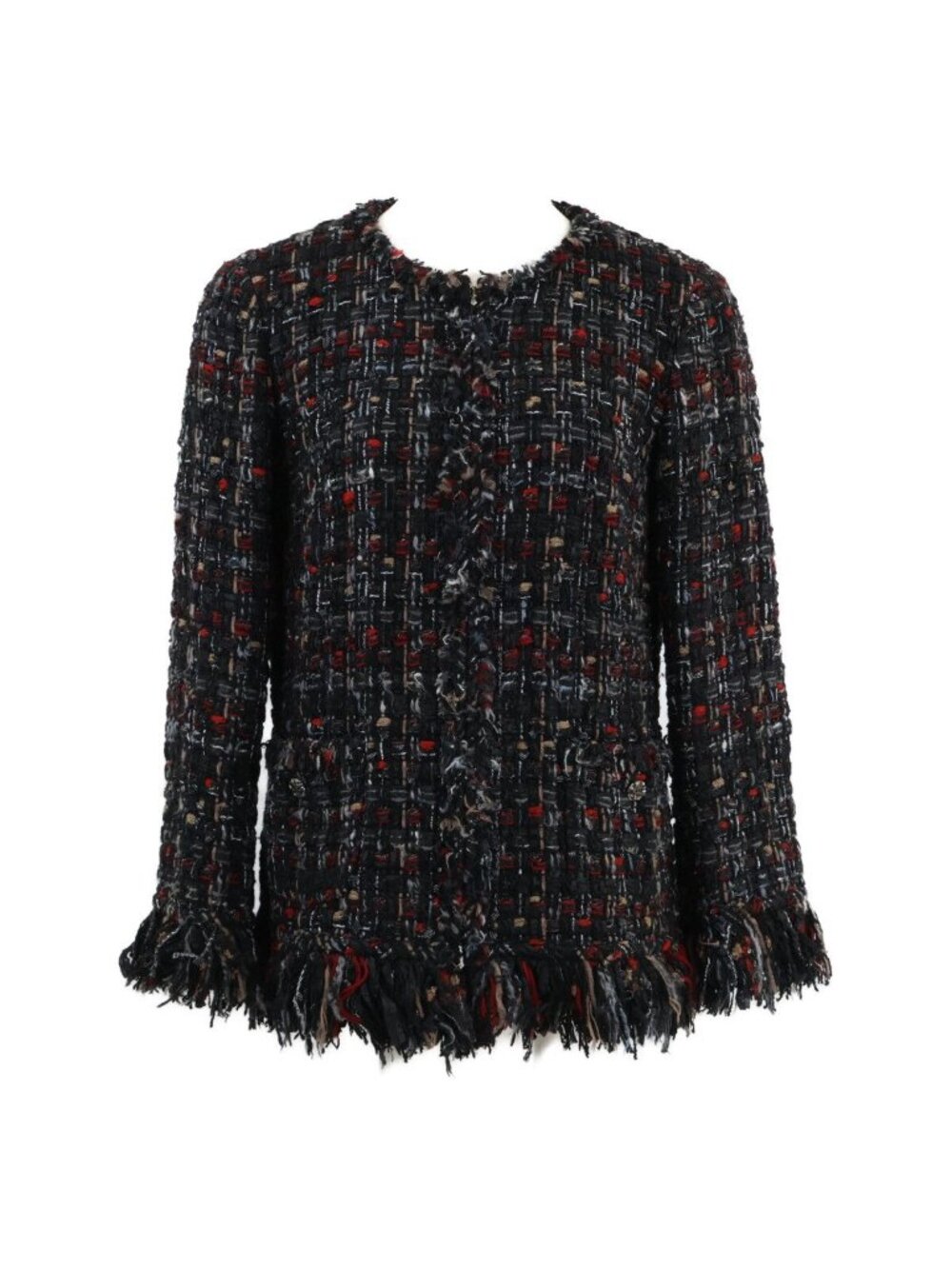 Chanel Zip Up Tweed Fringe Color 40 Jacket